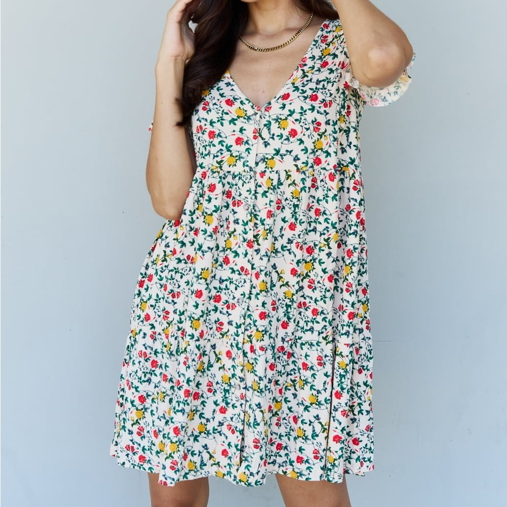 NINEXIS Follow Me Cottagecore V-Neck Ruffle Sleeve Floral Mini Dress